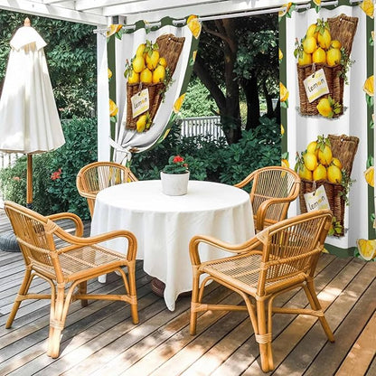 Lemon Outdoor Curtains for Patio Lemons in Baskets Summer Tropical Plants Green Waterproof Outside Curtains with Grommet Top Weatherproof Curtain for Cabana Pergola Gazebo, 1 Panel, 54" W x 108" L