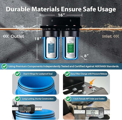 iSpring WGB21B-PB+AHPF12MNPT16X2 2-Stage Whole House Water Filtration System w/ 10” x 4.5” Carbon Block and Lead Reducing Filters and 3/4" Push-fit Braided Stainless Steel Hose Connectors