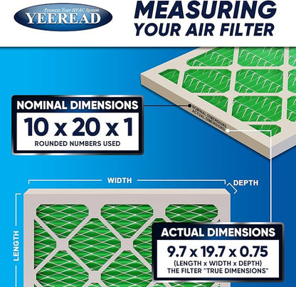 10x20x1 MERV 13 Air Filters, 6-Pack, Actual Size: 9.70" x 19.70" x 0.75", Pleated Design with Enhanced Filter Media for Superior Filtration,Perfect for HVAC, AC & Furnace Systems