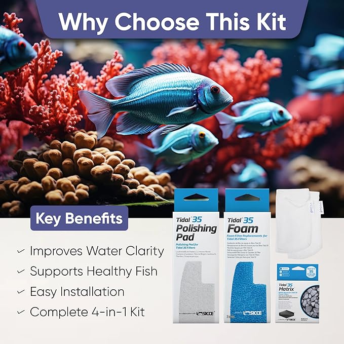 Tidal 35 Filter Maintenance and Replacement Filter Media Kit, Including Aquarium Filter Media Bags (Tidal 35 Polishing Pads, Tidal 35 Foam Filter Sponge, Tidal 35 Matrix Bio Media)