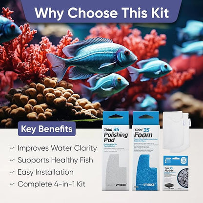 Tidal 35 Filter Maintenance and Replacement Filter Media Kit, Including Aquarium Filter Media Bags (Tidal 35 Polishing Pads, Tidal 35 Foam Filter Sponge, Tidal 35 Matrix Bio Media)