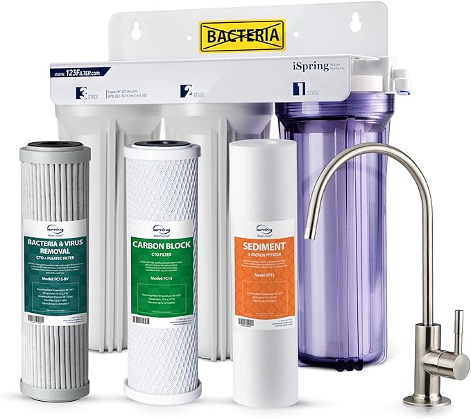 iSpring US31 Under Sink Water System, NSF Certified 3-Stage Water Filters, Reduces PFAS, Chloramine, Chlorine and More, Tankless Water Filter System with Faucet