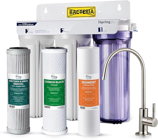 iSpring US31 Under Sink Water System, NSF Certified 3-Stage Water Filters, Reduces PFAS, Chloramine, Chlorine and More, Tankless Water Filter System with Faucet