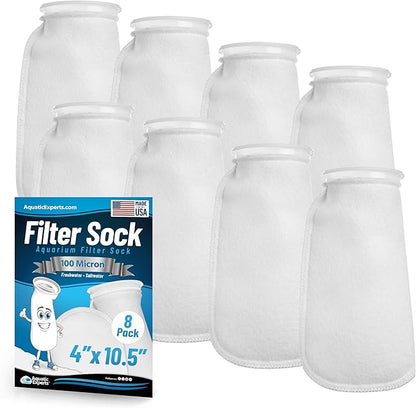 Aquatic Experts 4 inch Ring 100 Micron Felt Filter Sock - Filter Socks for Saltwater Aquarium, Sump Filter Sock, Freshwater Aquarium Socks, Reef Filter Sock (4"x10.5", 8 Pack)