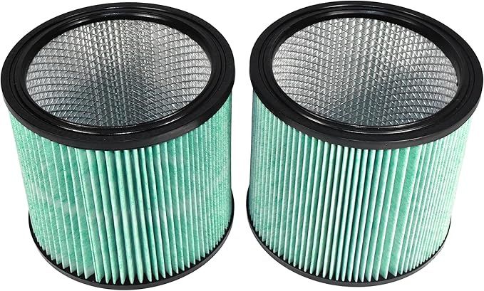 HQRP High Efficiency H14 HEPA Cartridge Filter 2-pack Replacement for Shop-vac 90350 90340 90304 9035033 90344, Fits most 4-16 Gallon Shop-Vac Wet/Dry Vacuums, Washable and Reusable, Green