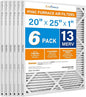 LotFancy 20x25x1 Air Filter MERV 13 6-Pack, Electrostatic Pleated HVAC Furnace Air Filter, Captures Pet Dander Smog Smoke, Actual Size: 19.75"x23.75"x0.75"