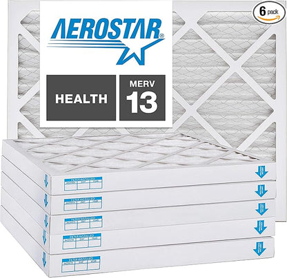 Aerostar 16x22x2 MERV 13, Pleated Air Filter, 16x22x2, Box of 6, Made in the USA