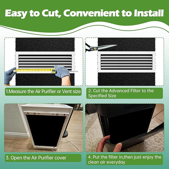 Cut to Fit Carbon Air Purifier Filter Roll, 16x48x1/4 inches Size Activated Charcoal Dust Filter Sheet,Carbon Pad Replacement for Air Vent,AC,Range Hood,Pond,Compost Bin,Odor Absorbing