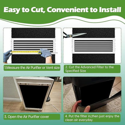 Cut to Fit Carbon Air Purifier Filter Roll, 16x48x1/4 inches Size Activated Charcoal Dust Filter Sheet,Carbon Pad Replacement for Air Vent,AC,Range Hood,Pond,Compost Bin,Odor Absorbing