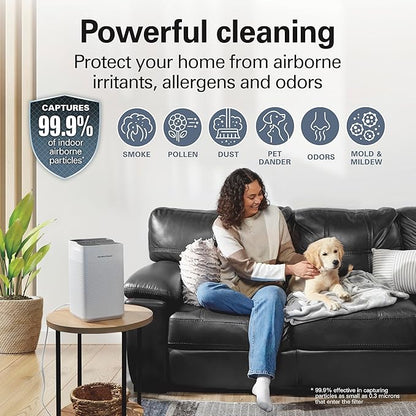 Hamilton Beach Air Purifier For Home With 2 TrueAir EverLasting Reusable Filters, For Medium Rooms Up To 827 sq. ft., Protects From Allergens, Odors, Irritants, Dust, Smoke, Pollen, White (20150)