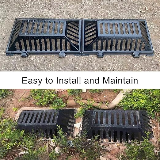 Manhole Cover and Frame Ductile Iron, Heavy Duty Drain Grate, One-Piece Design, Reinforced Drainage Covers for Yard, Garden, Construction Sites(50 * 30 * 12 cm/20 * 12 * 5 in)