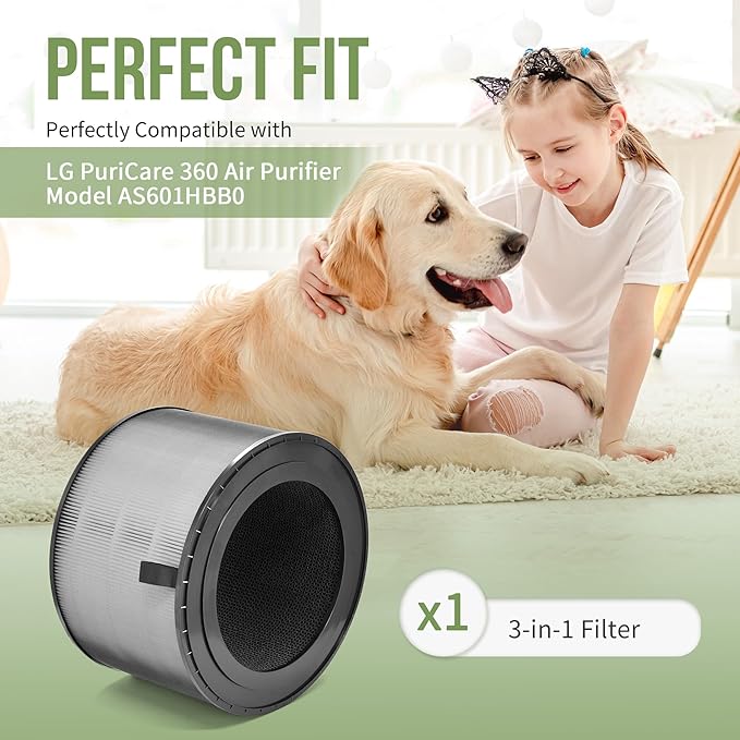 AS601HBB0 Filter Compatible with LG PuriCare 360 Air Purifier Filter Model AS601HBB0, H13 HEPA ＆ Activated Carbon Filter, 1 Pack of Puricare 360 Replacement Filter