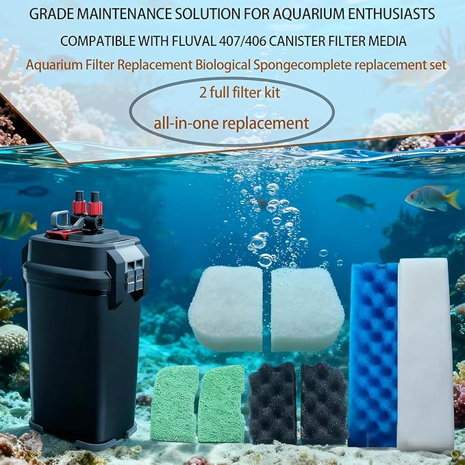 42 Pack Filter Media Kit for Fluval 406/407 Canister Filters - 2 Full Replacement Sets, High Porosity Bio Foam, Ceramic Rings, Activated Carbon & Polishing Pads