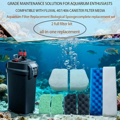 42 Pack Filter Media Kit for Fluval 406/407 Canister Filters - 2 Full Replacement Sets, High Porosity Bio Foam, Ceramic Rings, Activated Carbon & Polishing Pads
