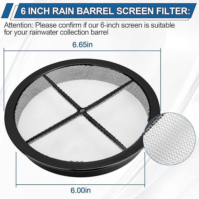 Rain Barrel Screen for Rain Barrel, 6 Inch Rain Barrel Cover for Rain Water Collection Barrel Diverter System, Rain Barrel Kit Vent Keep Mosquitos and Debris Out of Rain Barrels - Rain Barrel Parts