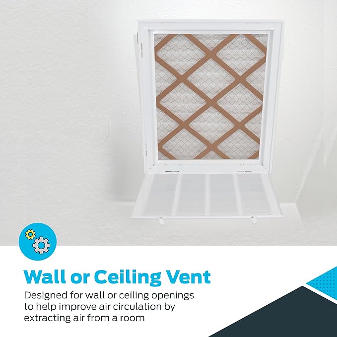 EZ-FLO 16 x 20 Inch (Duct Opening) Return Air Vent Cover for Wall or Ceiling, Solid Steel Return Air Filter Grille, HVAC Vent Cover, White, 61631