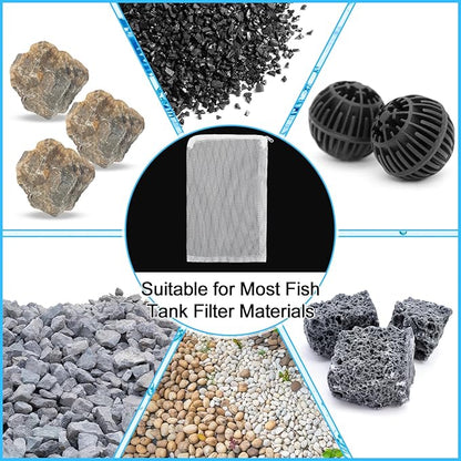 Abbylike 10pcs Large Filter Media Bags with Plastic Zipper 11.7" x 7.8" Reusable Fish Tank Filter Bags - Aquarium Mesh for Activated Carbon, Bio Balls, Ceramic Rings