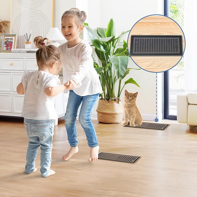 6 Pack Strong Magnetic Floor Vent Cover - PVC Mesh Register for Wall Ceiling Floor Catch Debris Hair Insect (Black, 5.5 x 12 Inch)