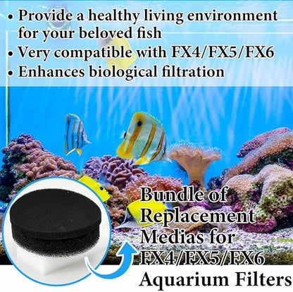 24 Pcs Aquarium Filter Media Kit Compatible with Fluval Fx4/Fx5/Fx6 Filters, 4 Bio-Sponge Pads, 6 Bio-Sponge Block, 6 Activated Carbon, 4 Carbon Foam Pad, 2 Silicone Lube, 2 Ceramic Rings