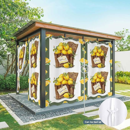 Lemon Outdoor Curtains for Patio Lemons in Baskets Summer Tropical Plants Green Waterproof Outside Curtains with Grommet Top Weatherproof Curtain for Cabana Pergola Gazebo, 2 Pack, 54" W x 84" L