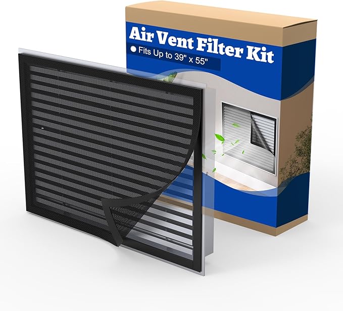 Air Vent Filter Kit, 39"x55" Cut to Fit Micro Mesh Filter with Low Resistance, Easy Air Flow, Air Vent Filters with Adhesive Hook Tape for HVAC, Registers and Grilles, Black
