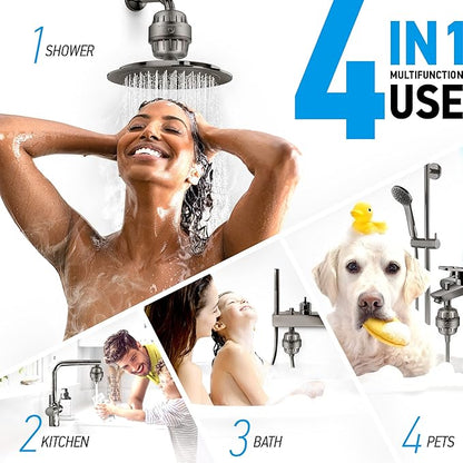 AquaHomeGroup 20 Stage Shower Head Filter with Vitamin C E A for Hard Water - High Output Filter to Remove Chlorine and Fluoride - 2 Replacement Cartridges - Consistent Flow Showerhead Filter
