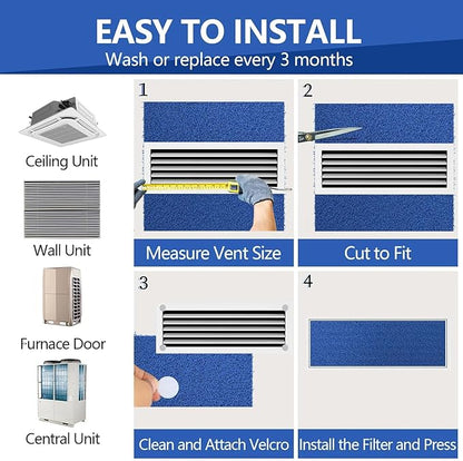 Reusable Air Filter 20x30x0.5,2 Packs Cut to Fit Furnace Filters,MERV 6 Electrostatic Washable Air Filter for HVAC,Mobile,Replacement Air Conditioner Filters,24 PCs Hooks