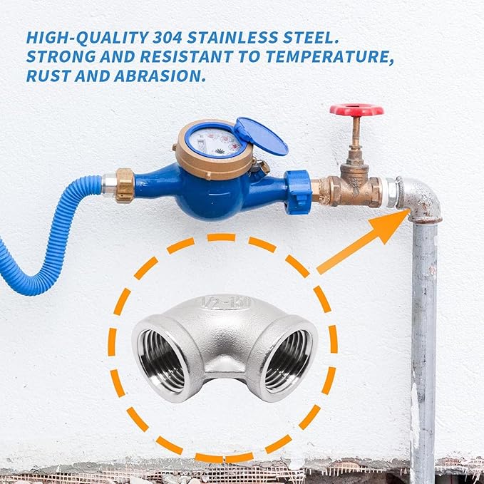 2Pcs 304 Stainless Steel 90 Degree Elbow 1/2" NPT Female x 1/2" NPT Female Threaded Pipe Fitting