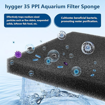 hygger Aquarium Sponge Filter Pad, Filter Media Foam Sponges, Cut-to-Size Open Cell Foam Sheet for Fish Tanks and Ponds, L (1 Pack 15.7 * 15.7 * 1 inch)