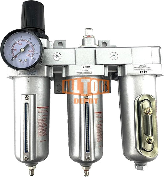 1/2" NPT HEAVY DUTY Industrial Grade Filter Regulator Coalescing Desiccant Dryer System For Compressed Air Lines, Metal Bowls, Great For Paint Spray And Plasma Cutter (MANUAL DRAIN)