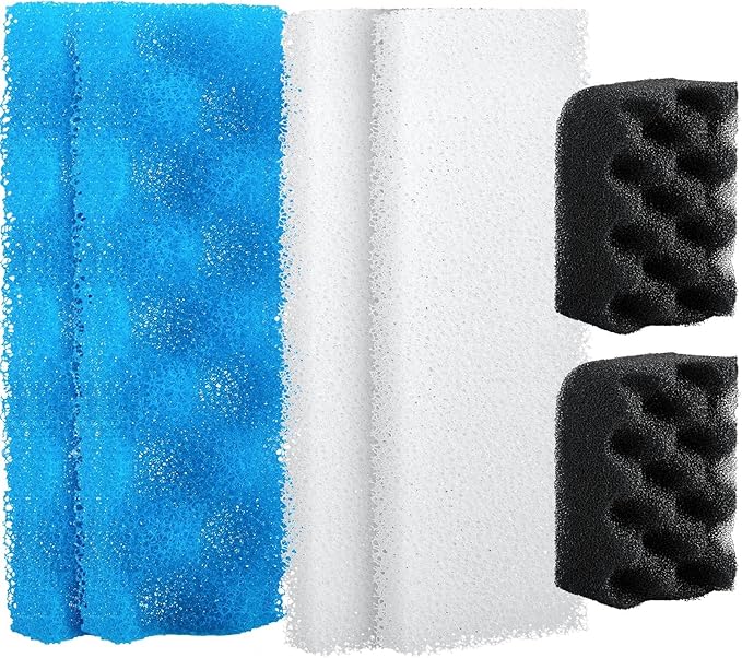 6 Pcs Aquarium Filters Bio Sponge Sets Compatible with Fluval 306/307, Including 2 Blue 2 White 2 Black Bio Sponge for Replacement Filter Media Kit