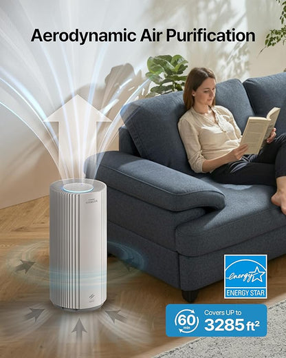 COWAY Air Purifier for Large Room Whole Home Up to 3,285 ft², HEPA Filter for Smoke, Allergen, Pet Dander, Odor, PM(1, 2.5, 10), AQI, Turbo Eco Mode, Energy Star, 3yr Warranty, Airmega 450 Beige