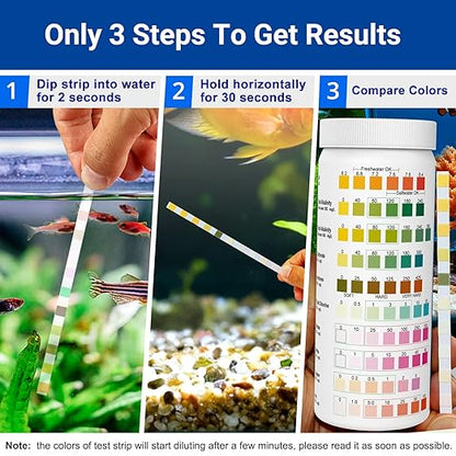 Aquarium Test Kit |150 Strips | Aquarium Test Strips 11-in-1 | Quick Accurate Freshwater&Saltwater Fish Tank Water Test Testing Kit for Ammonia,pH,Nitrate,Nitrite,Hardness,Chlorine,Carbonate