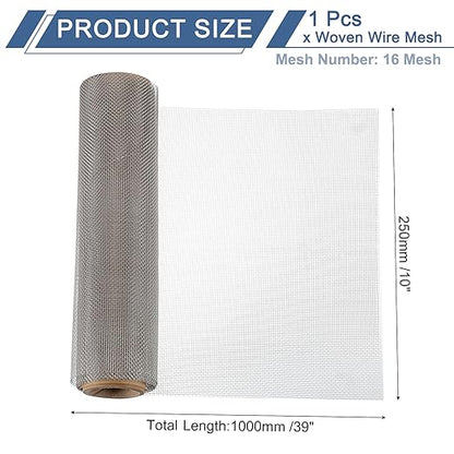 uxcell 16 Mesh 39" x 10" Woven Wire Mesh, 316 Stainless Steel Air Vent Filter Screen, Window Screen Mesh for DIY Projects Vents Cover Filtration Animals Fence