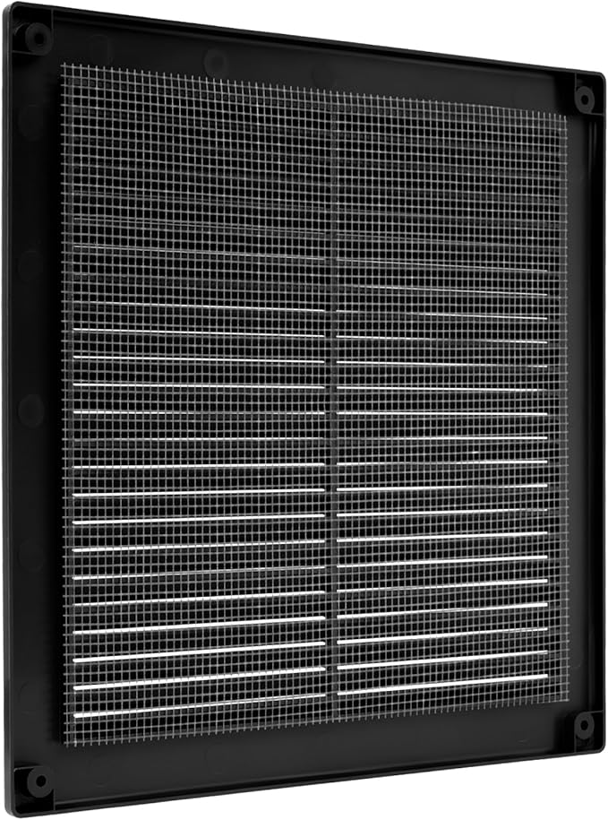 Vent Systems 8" x 8" (Opening Dimensions) Black Plastic Soffit Vent Cover - Durable Flat Square Air Vent Grille with Mesh Screen - Weather Resistant Ventilation Grill Wall & Ceiling Indoor & Outdoor