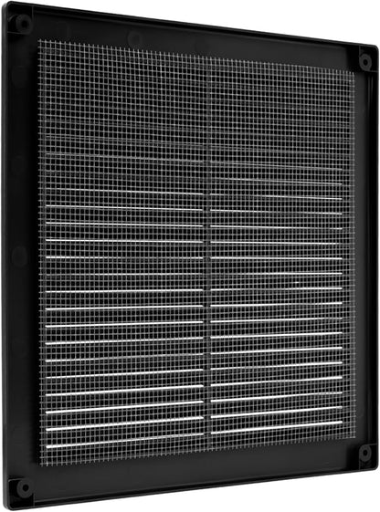 Repa Market 10 x 10 Inch (Outer) Black Square Air Vent Cover - Plastic Fresh Air Intake Vent - AC Cover with Nylon Mesh Screen, Wall, Ceiling HVAC Return Air Register, Modern Soffit Vents