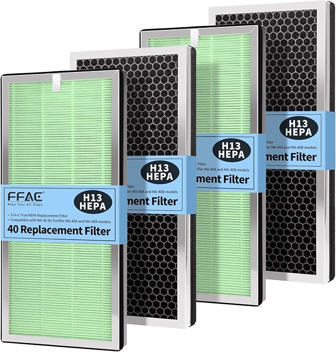 Upgraded MA-40 Filter Pet Care Compatible with MA-40 Air Purifier, 3-in-1 H13 True HEPA High-Efficiency Filtration System for MA40W MA40B Air Cleaner, 4-Pack