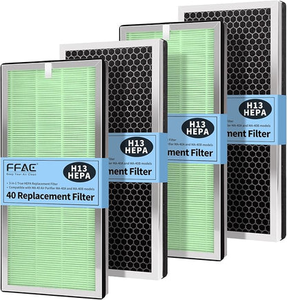 Upgraded MA-40 Filter Pet Care Compatible with MA-40 Air Purifier, 3-in-1 H13 True HEPA High-Efficiency Filtration System for MA40W MA40B Air Cleaner, 4-Pack