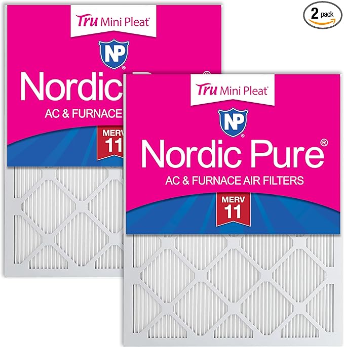 Nordic Pure 14x30x1 (Actual Size: 13 11/16 x 29 11/16 x 3/4) Tru Mini Pleat MERV 11 AC Furnace Air Filters – 2.5X More Media for Extended Durability & Superior Filtration - 2 Pack