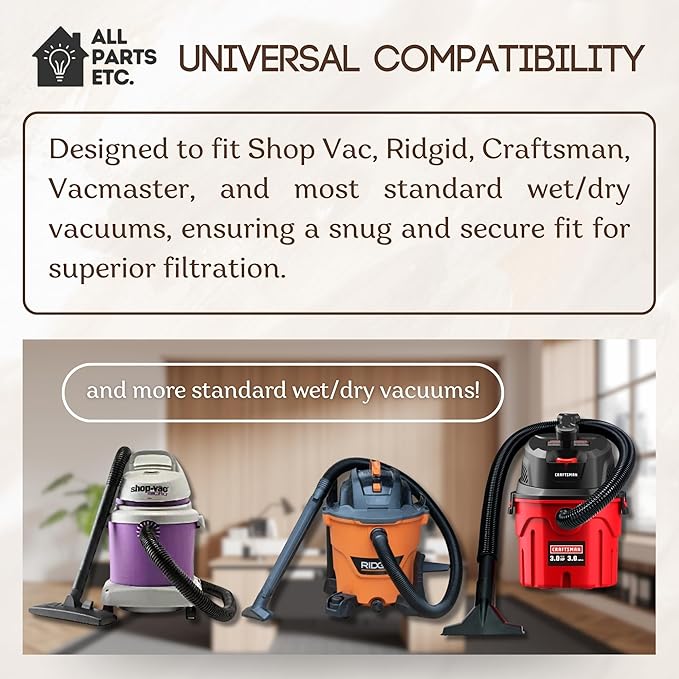 Foam Filter Sleeve for Shop Vac & Dry Filter Discs (5-Pack) -1 Foam Sleeve, 3 Reusable Dry Filters, 1 Mounting Ring Compatible with Shop Vac, Ridgid, Craftsman and other WetDry Vacuums