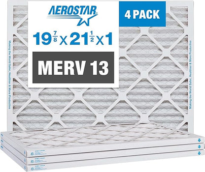 Aerostar 19.875x21.5x1 MERV 13-4 Count - Pleated Furnace & Air Conditioner Filters - Removes Bacteria, Dust, Cold & Flu Germs, Lint, Mold, Pet Dander, Allergy-Causing Pollen, Smog, Smoke & Viruses