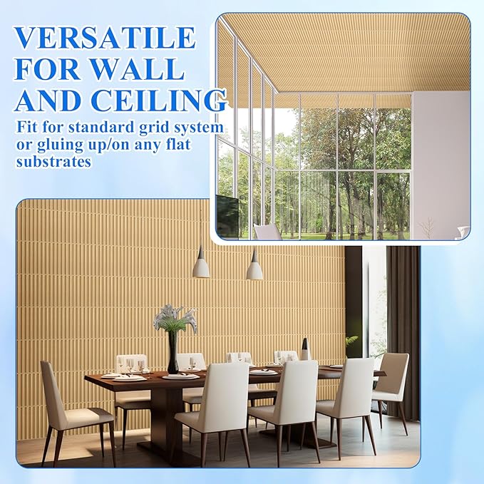 Nuanchu 32 Pcs 3D Slat Wall Panels 12 x 12 Inch PVC Fluted Textured Panel Cuttable Paintable DIY Wall Art Decorative Tiles for Ceiling Studio Bathroom Interior TV Background (Oak)