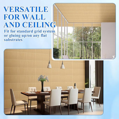 Nuanchu 32 Pcs 3D Slat Wall Panels 12 x 12 Inch PVC Fluted Textured Panel Cuttable Paintable DIY Wall Art Decorative Tiles for Ceiling Studio Bathroom Interior TV Background (Oak)