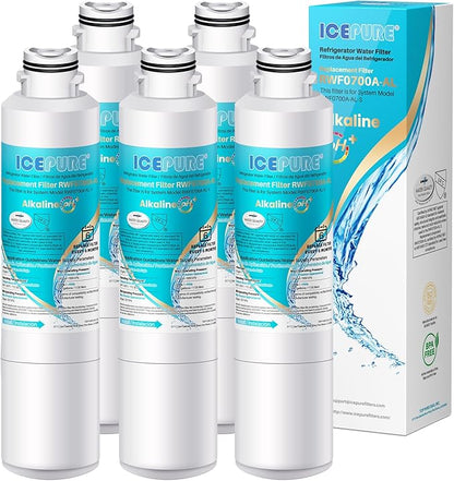 ICEPURE Alkaline DA29-00020B Refrigerator Water Filter Replacement for Samsung HAF-CIN/EXP HAF-CIN, DA29-00020A/B, DA29-00020B-1, 46-9101, RF28HMEDBSR, RF263BEAESR, HDX FMS-2, Enhances PH, 5Pack