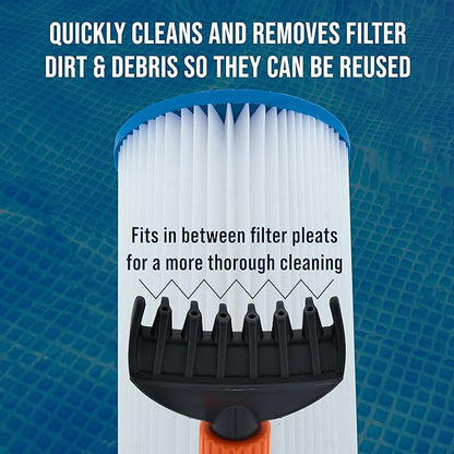 U.S. Pool Supply Cartridge Pool Filter Cleaner Tool - Spa Filter Cleaner for Hot Tub Pool, Water Jet Spray Comb Cleaning Wand, Clean Dirty Cartridges, Removes Dirt Debris, Garden Hose Connector