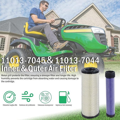 Kefly Inner & Outer Air Filter 11013-7044 11013-7045 Replaces Kawasaki 11013-7019, 11013-7020, Kohler 25 083 01, 25 083 04, Kubota TA040-93220, TA040-93230, John Deere M131802 M131803 (4 pcs)