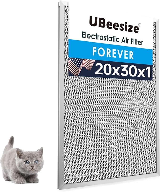 UBeesize 20x30x1 Reusable Electrostatic Air Filter HVAC AC Furnace Filter,MERV 8,Washable, Lasts a Lifetime,Permanent Air Filter,Breathe Fresher,Home And Office(Actual Size:19.5x29.65x0.82 Inch)