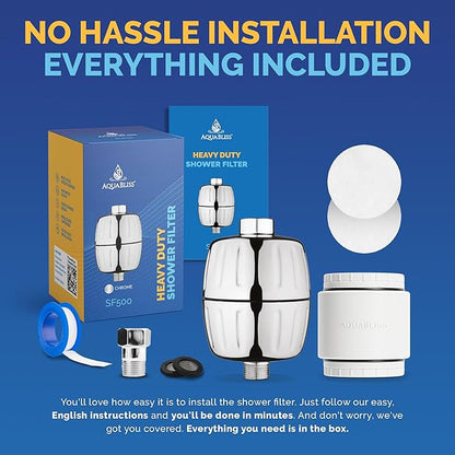AquaBliss Heavy Duty Shower Filter – Latest Superior Advanced 30x Filtration - Universal Multi-Stage Shower Head Filter Reduces Chemicals, Chlorine & Odors - Chrome (SF500)