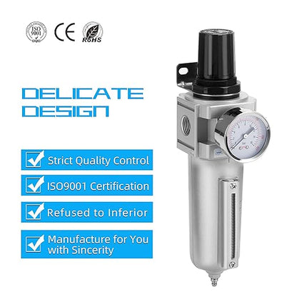 NANPU Industrial Grade Heavy Duty Particulate Filter & Air Regulator, Metal Bowl, Suitable for Paint Spray (1/2" NPT, Auto Drain)