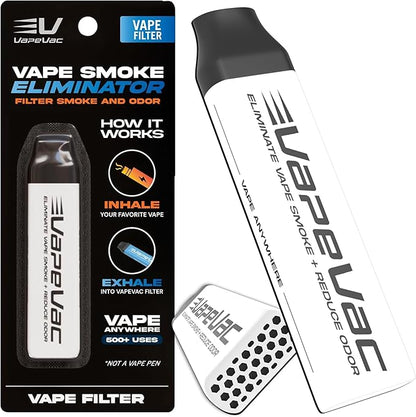 VapeVac (Registered AMZ Brand) – Pocket-Sized Personal Air Filter for Discreet Output Reduction | Minimizes Odor, Keeps Air Fresh | Not an Emission Device – 500+ Uses (White)